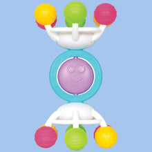 Load image into Gallery viewer, Colorful baby teething toy with balls and a smiley face on a white background